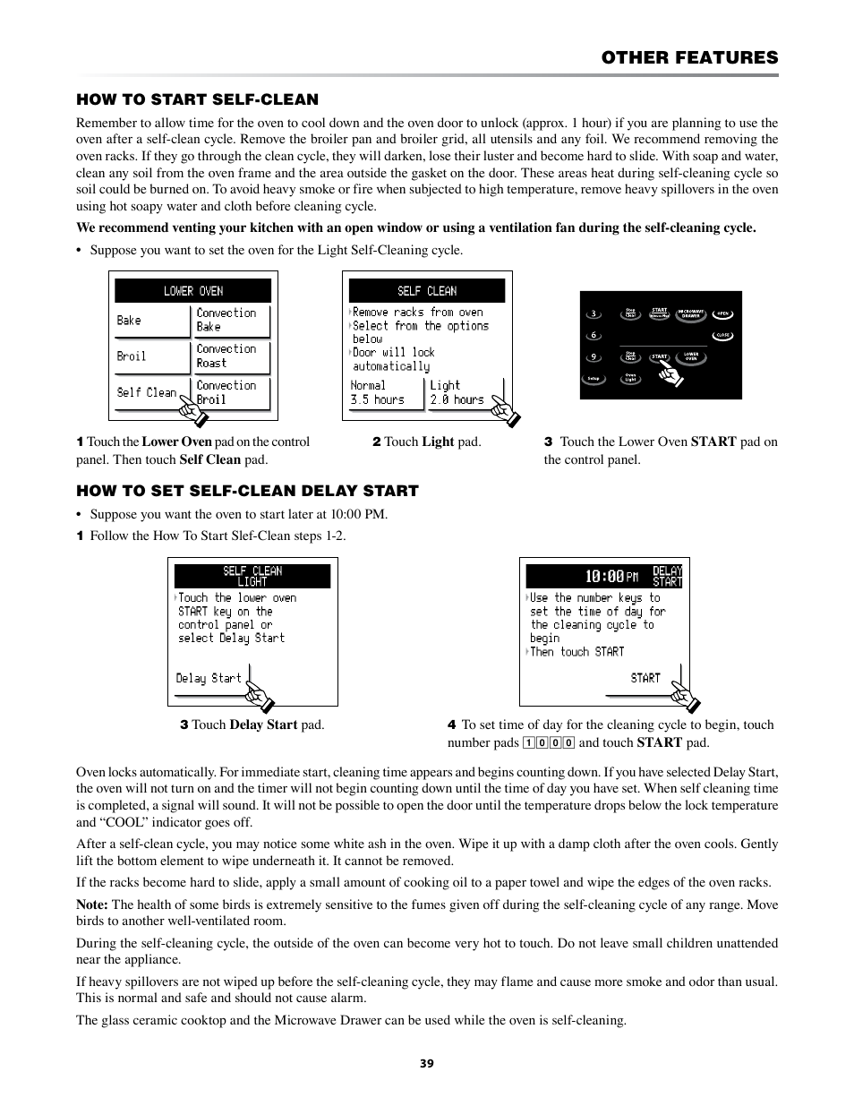 Other features, How to start self-clean, How to set self-clean delay start | Sharp KB-3425L User Manual | Page 39 / 48