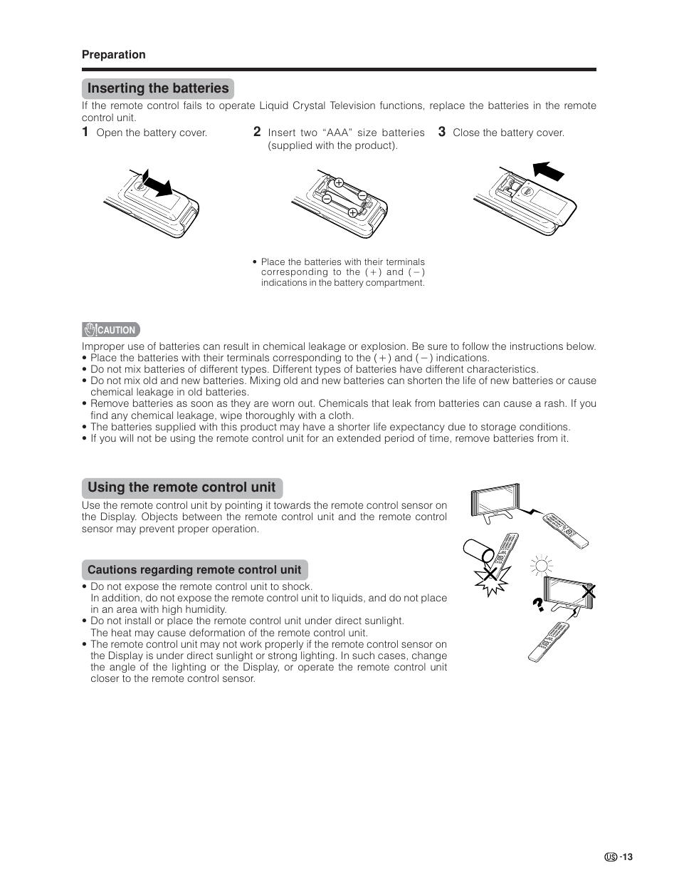 Inserting the batteries, Using the remote control unit | Sharp Aquos LC 45GD4U User Manual | Page 14 / 103