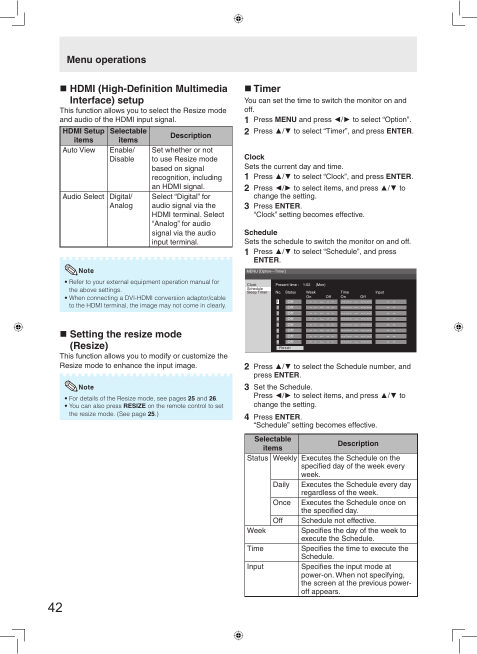 Setting the resize mode (resize), Timer | Sharp TL-M5200 User Manual | Page 44 / 76