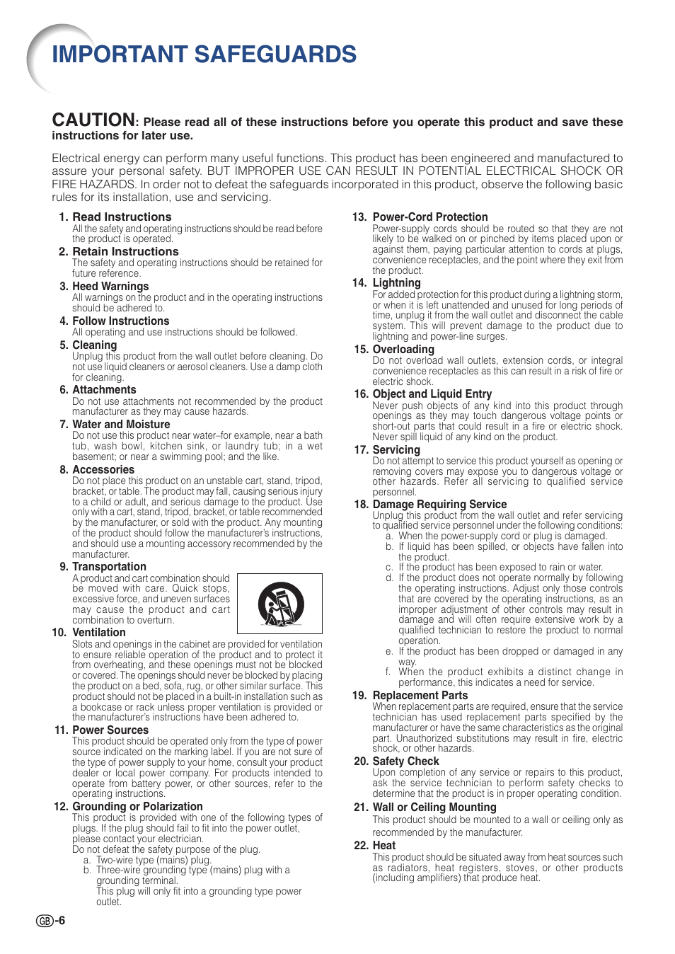Important safeguards, Caution | Sharp PG-MB60X User Manual | Page 10 / 78