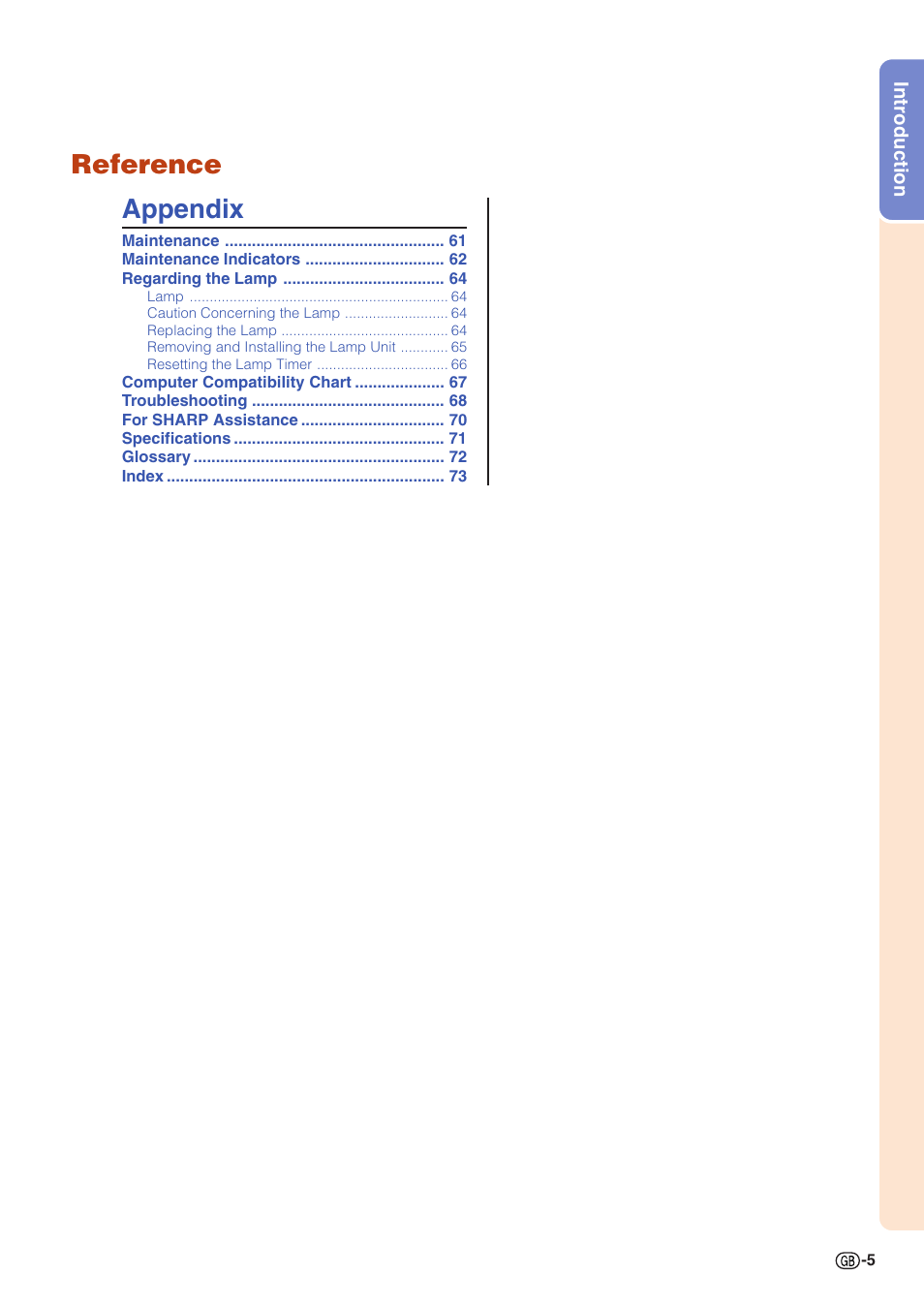 Reference appendix | Sharp PG-MB60X User Manual | Page 9 / 78