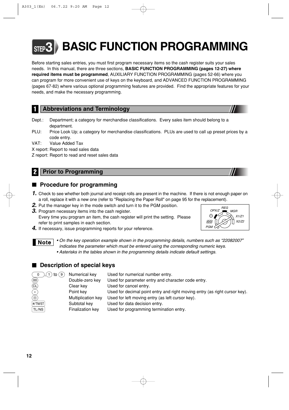 Basic function programming, Step | Sharp XE-A303 User Manual | Page 14 / 104