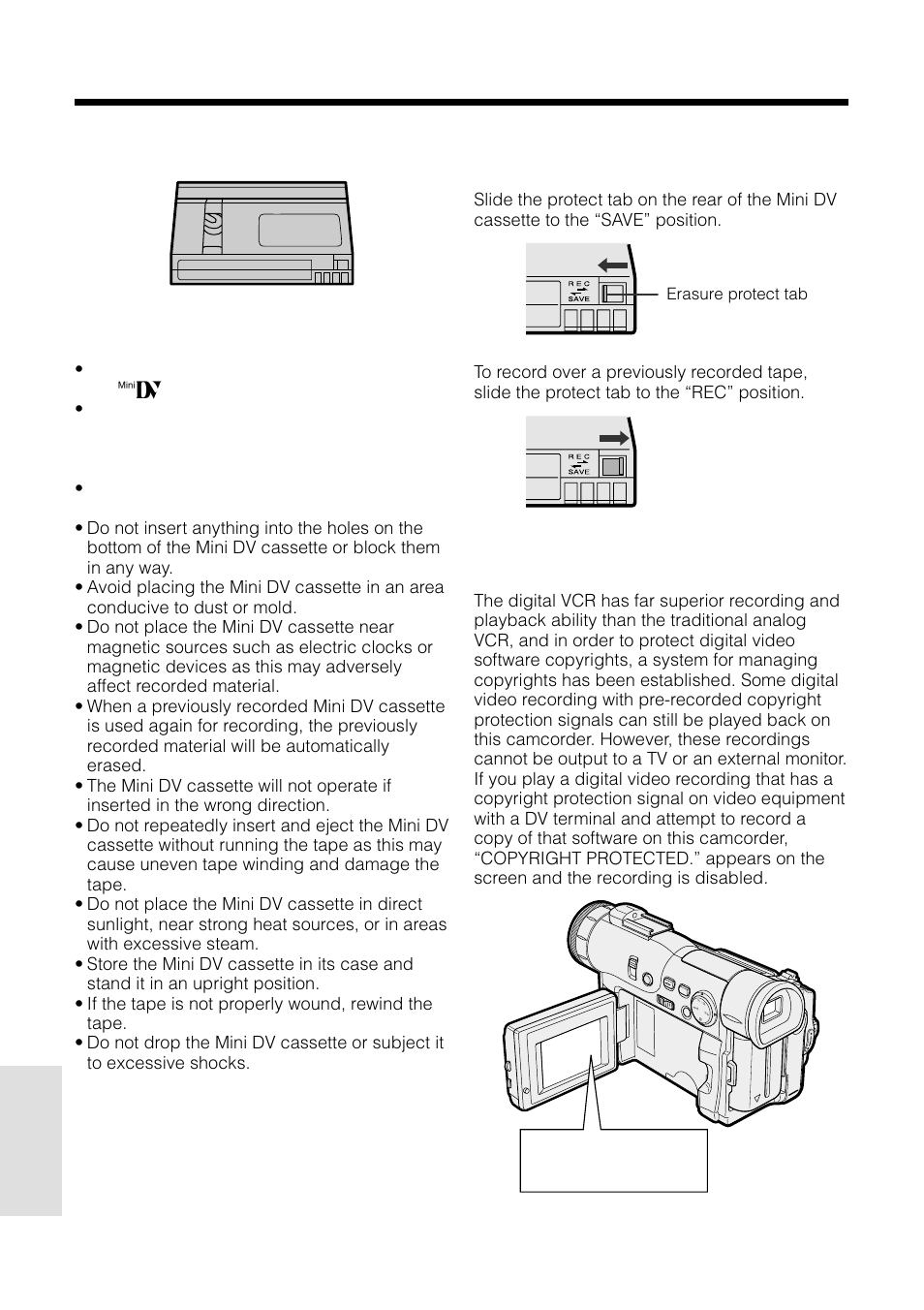 Appendix, Mini dv cassette, Copyright protection | Sharp VL-WD250U User Manual | Page 78 / 92