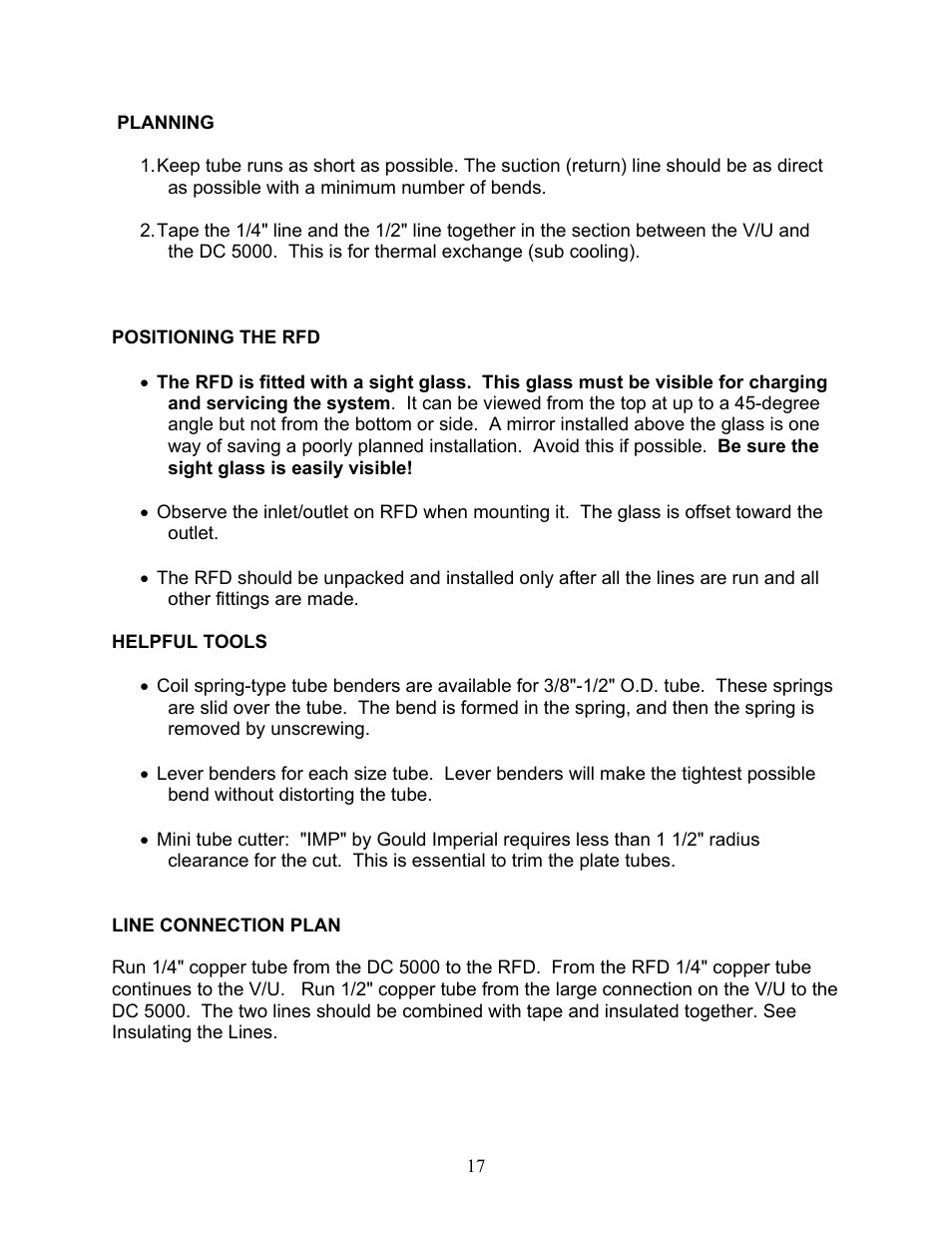 Positioning the rfd | Sea Frost DC 5000 User Manual | Page 17 / 46