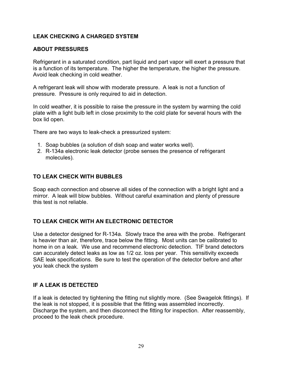 Leak checking a charged system | Sea Frost DC 5000 User Manual | Page 29 / 46