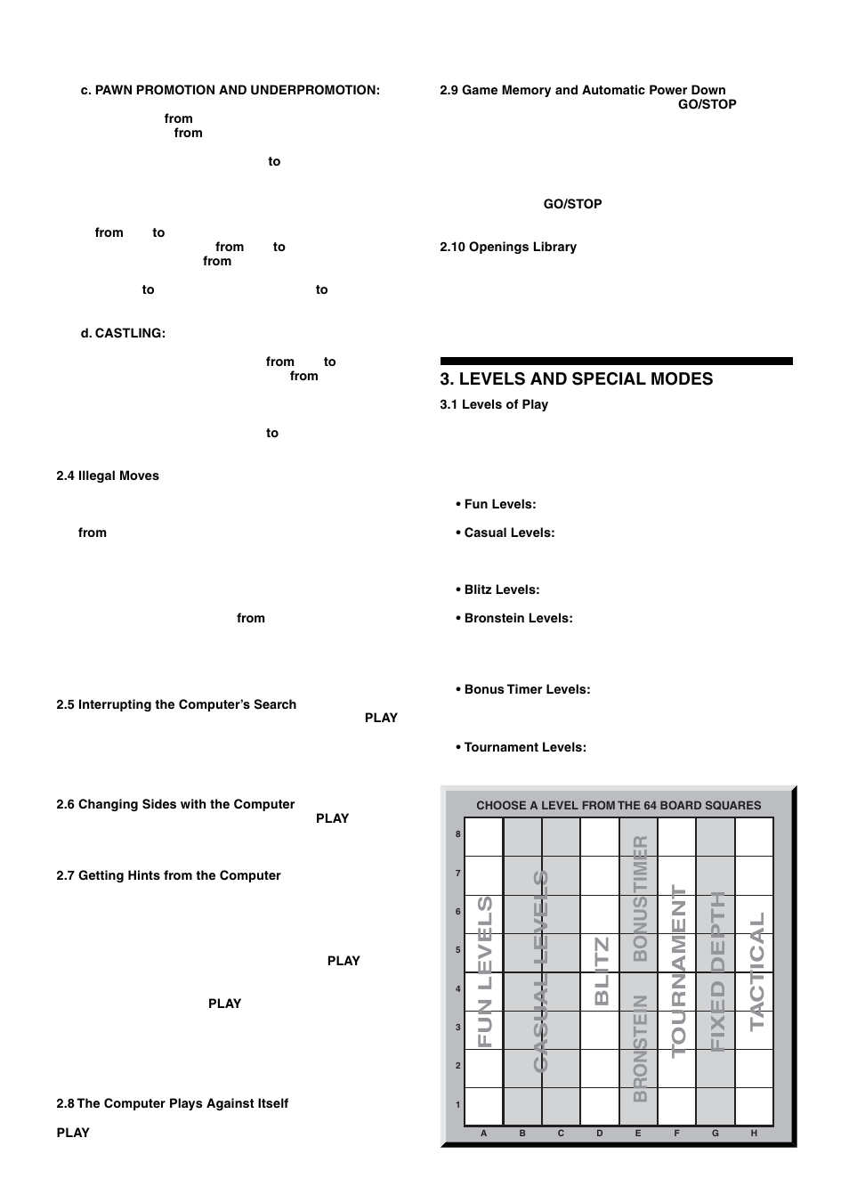 Levels and special modes | Saitek Mephisto Talking Chess Trainer User Manual | Page 6 / 30