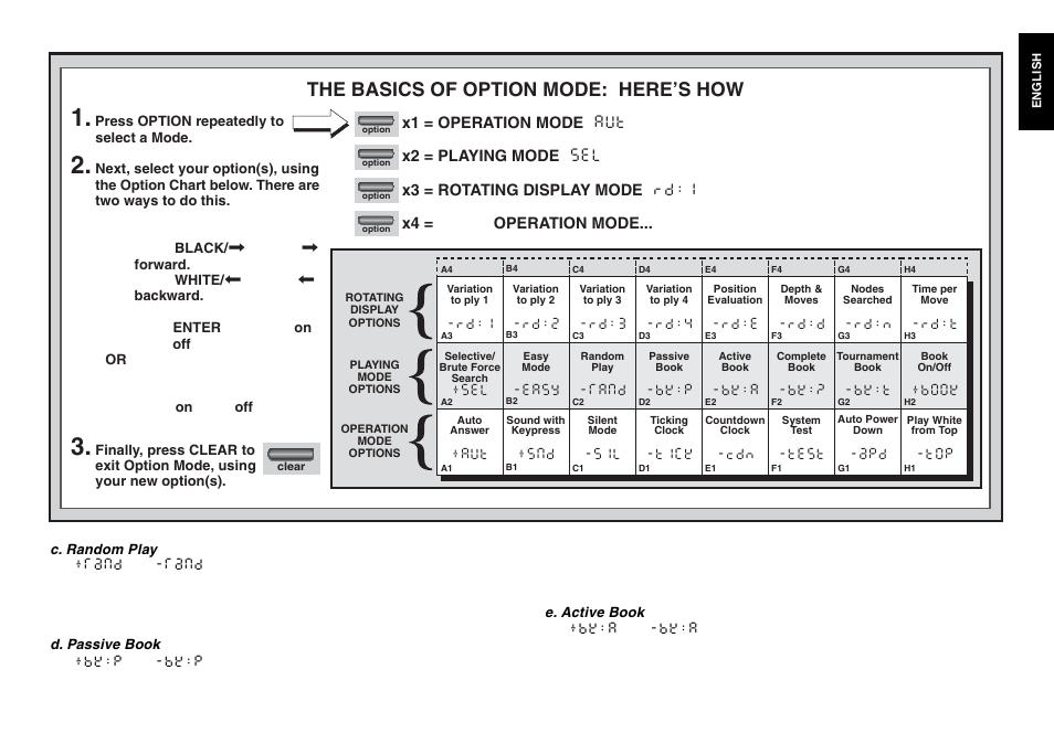 The basics of option mode: here’s how | Saitek Chess Explorer User Manual | Page 15 / 119