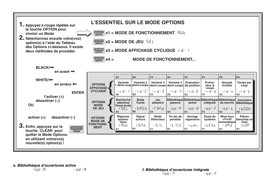 L’essentiel sur le mode options | Saitek Chess Explorer User Manual | Page 54 / 119