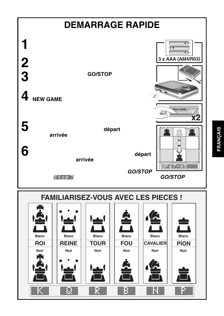 K` q` r` b` n` p, Demarrage rapide | Saitek Mephisto Maestro Travel Chess Computer User Manual | Page 63 / 209