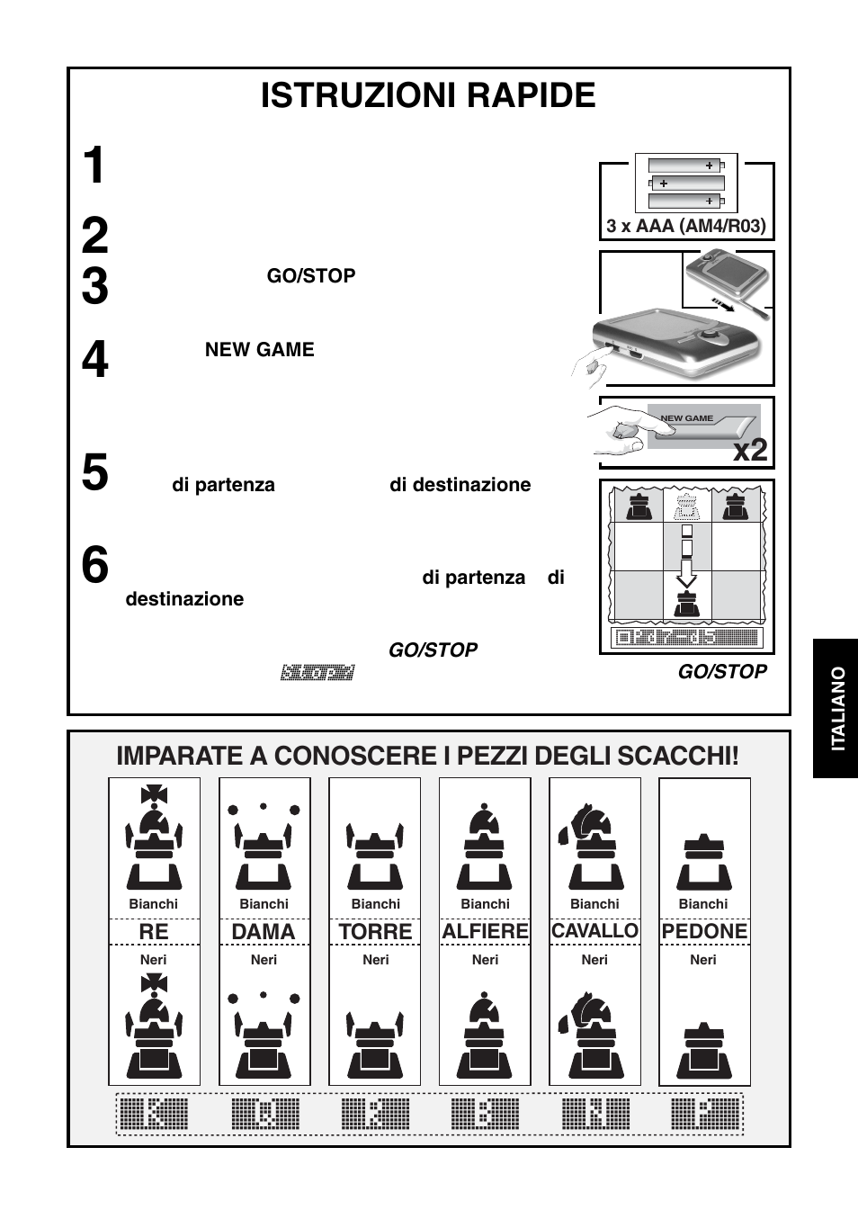 K` q` r` b` n` p, Istruzioni rapide | Saitek Mephisto Maestro Travel Chess Computer User Manual | Page 99 / 209
