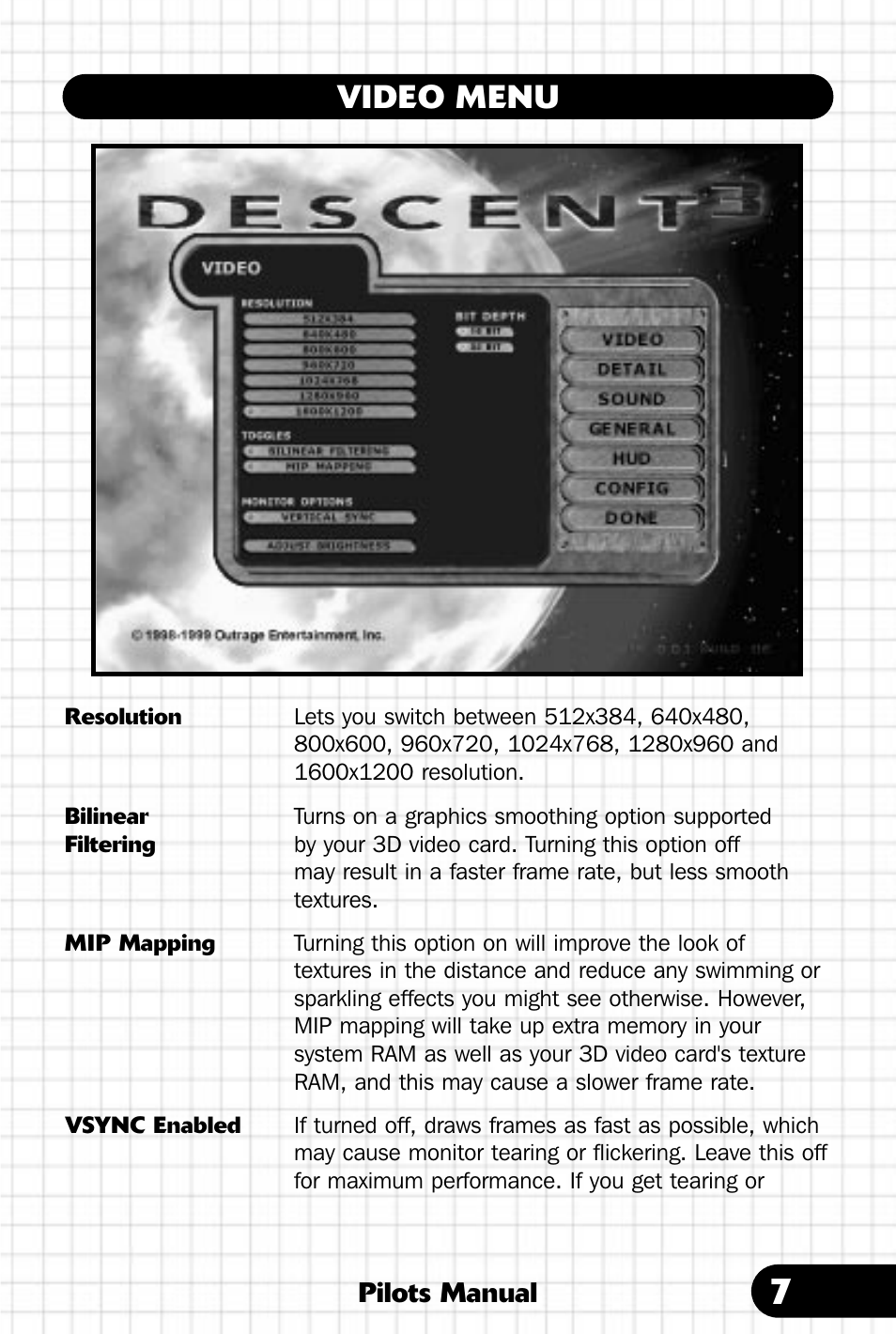 Video menu | Saitek III User Manual | Page 8 / 66