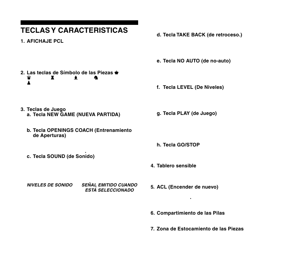Teclas y caracteristicas | Saitek Travel Chess User Manual | Page 106 / 154