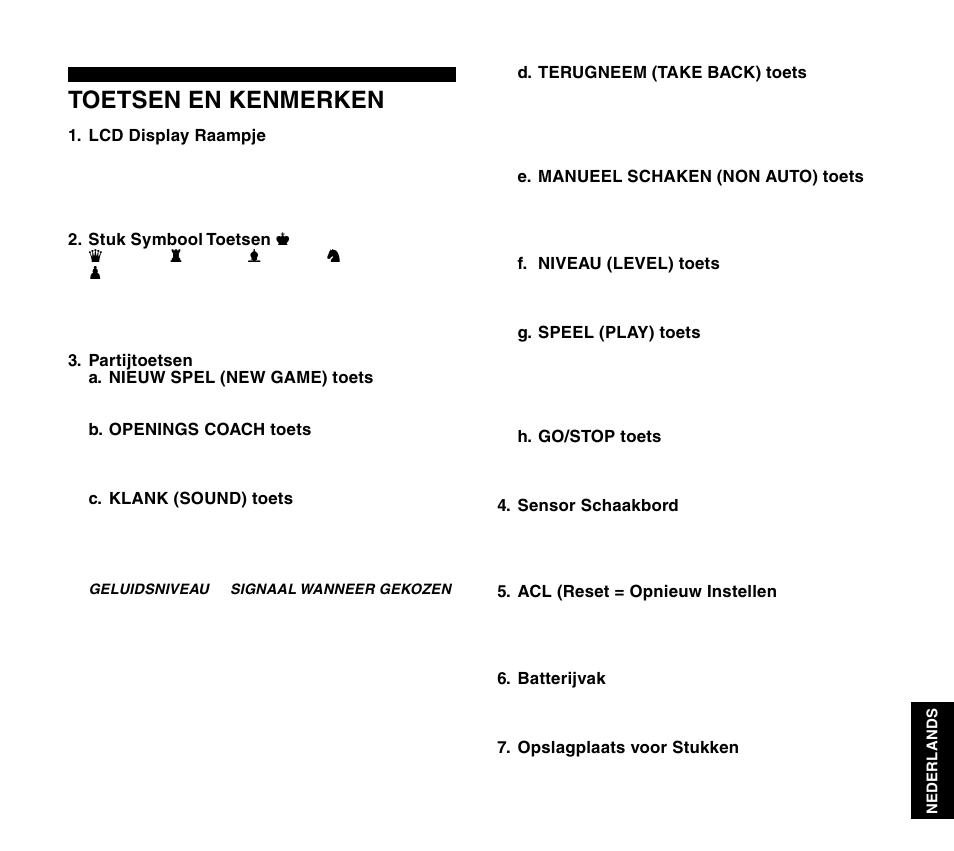 Toetsen en kenmerken | Saitek Travel Chess User Manual | Page 131 / 154