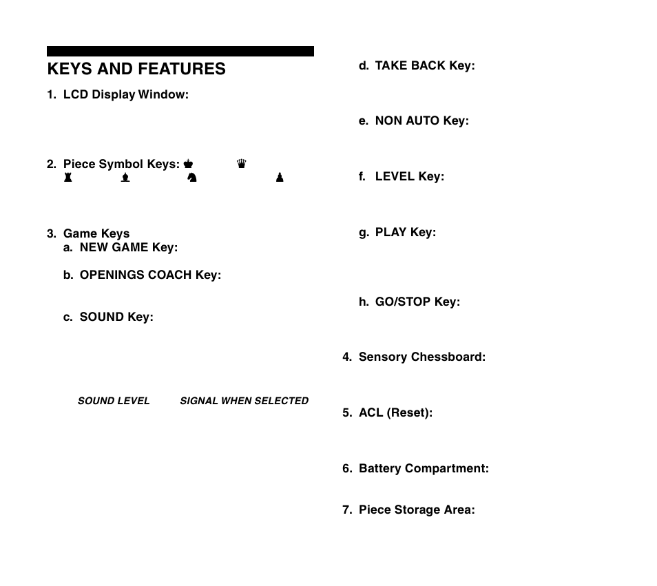 Keys and features | Saitek Travel Chess User Manual | Page 4 / 154