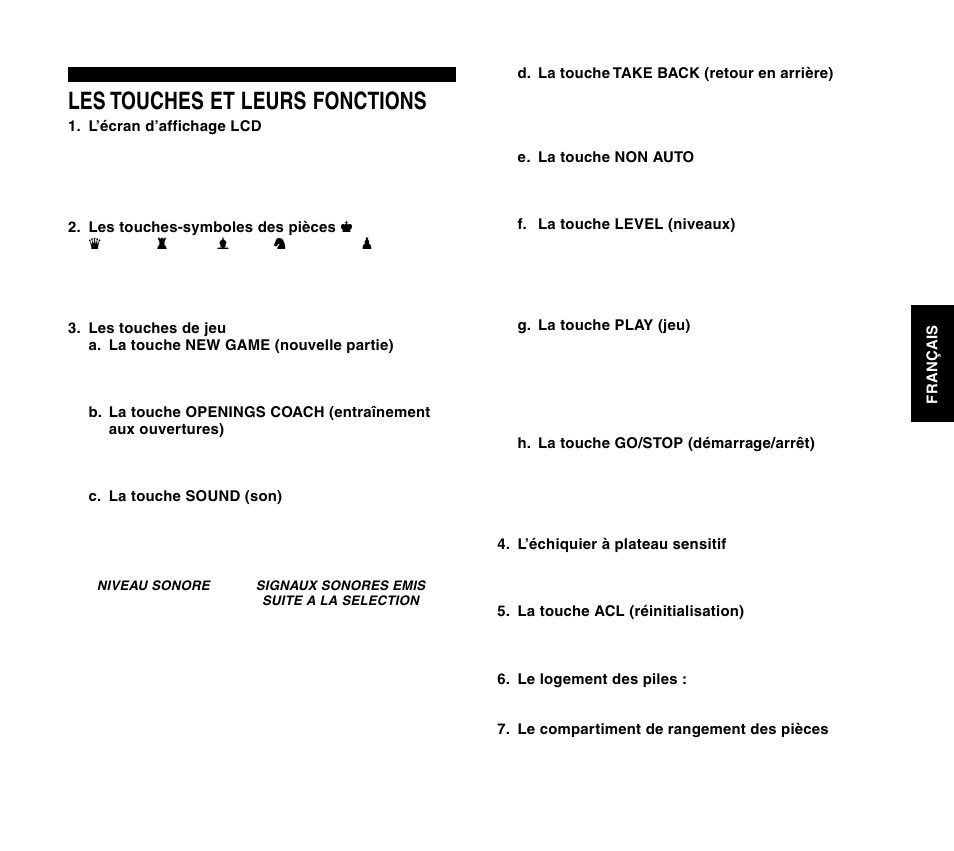 Les touches et leurs fonctions | Saitek Travel Chess User Manual | Page 55 / 154