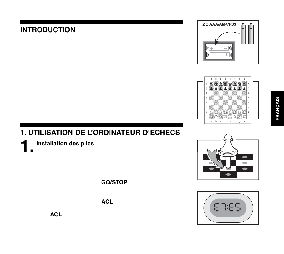 Introduction, Utilisation de l’ordinateur d’echecs | Saitek Travel Chess User Manual | Page 57 / 154