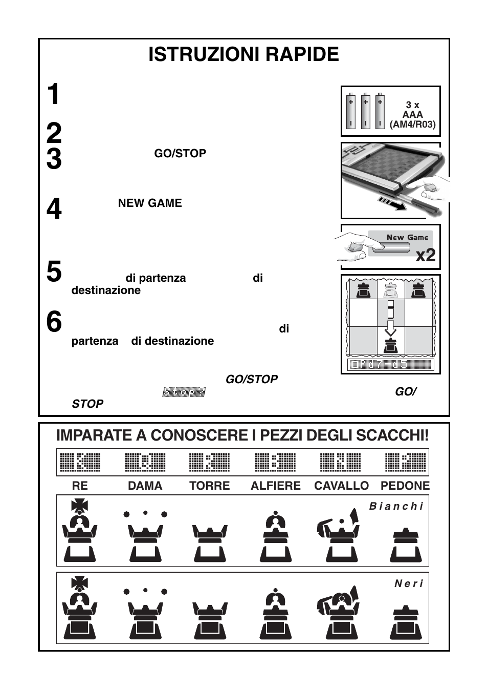 K` q` r` b` n` p, Istruzioni rapide | Saitek Mephisto Touch Screen Travel Chess User Manual | Page 98 / 208