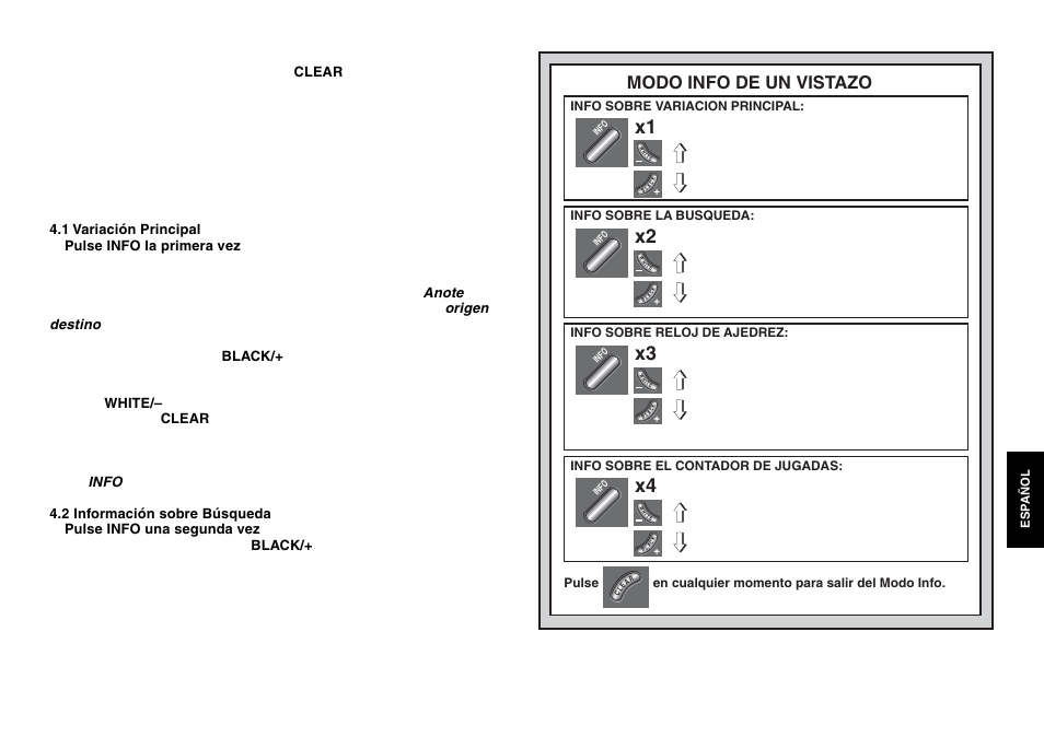 Modo info de un vistazo, Piensa en voz alta | Saitek Mephisto Expert Travel Chess User Manual | Page 75 / 107