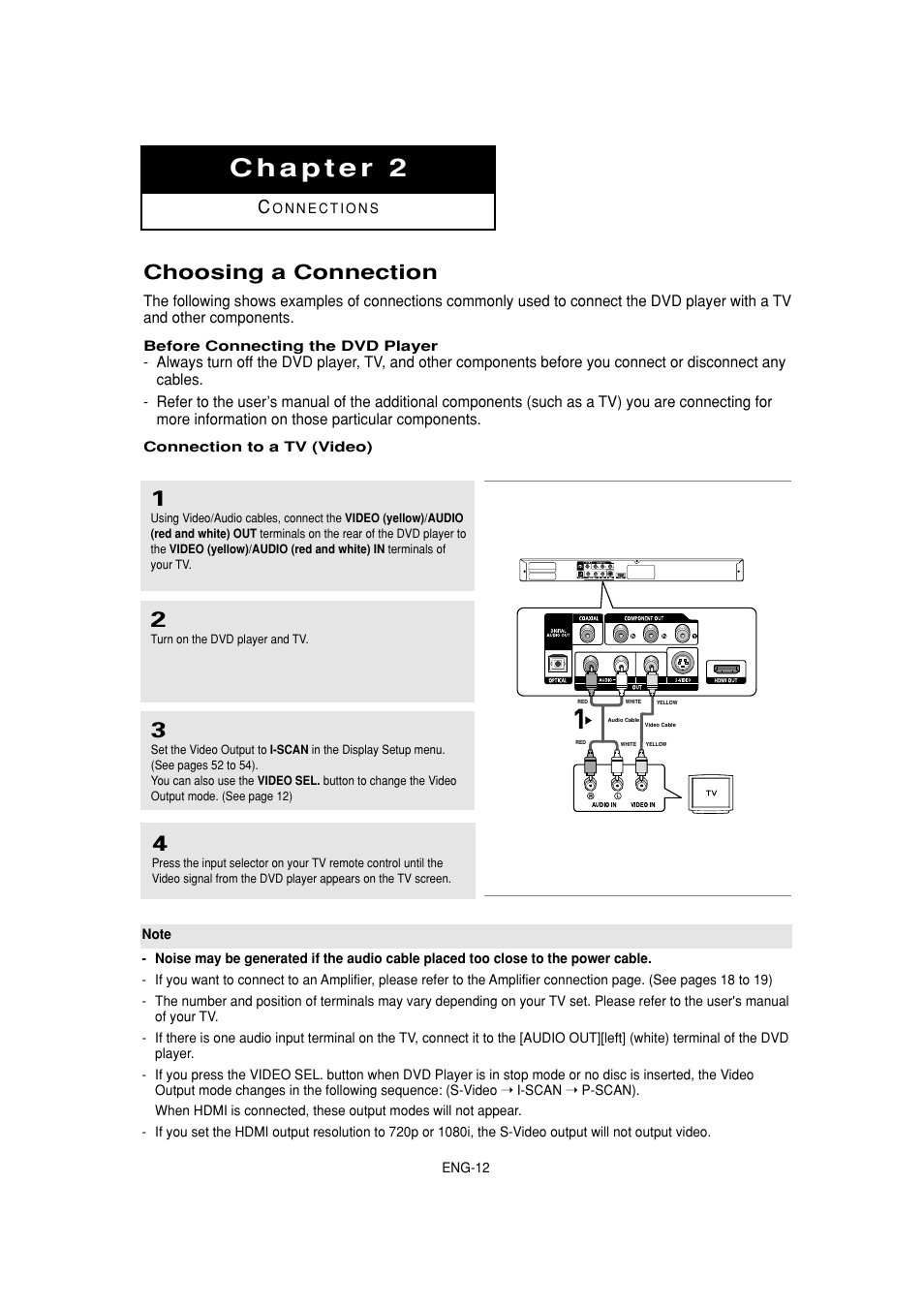 Chapter 2 (connections), Choosing a connection, Connection to a tv (video) | Samsung DVD-HD870 User Manual | Page 12 / 62