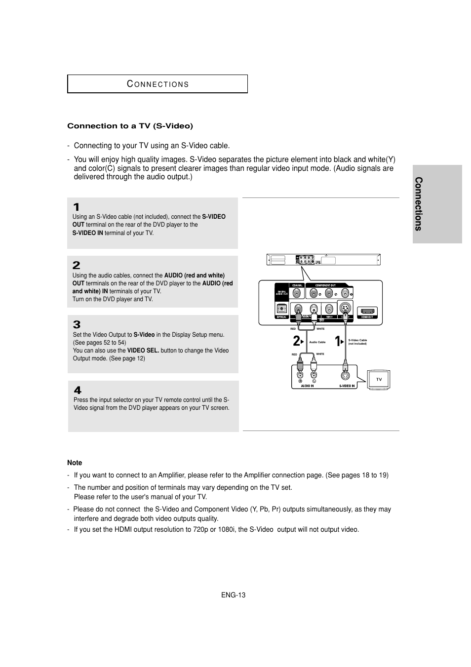 Connection to a tv (s-video), Connections c | Samsung DVD-HD870 User Manual | Page 13 / 62