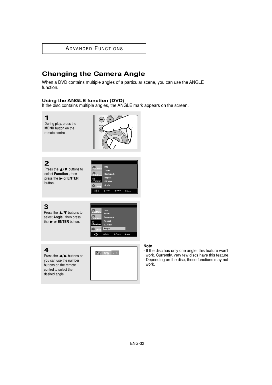 Changing the camera angle | Samsung DVD-HD870 User Manual | Page 32 / 62