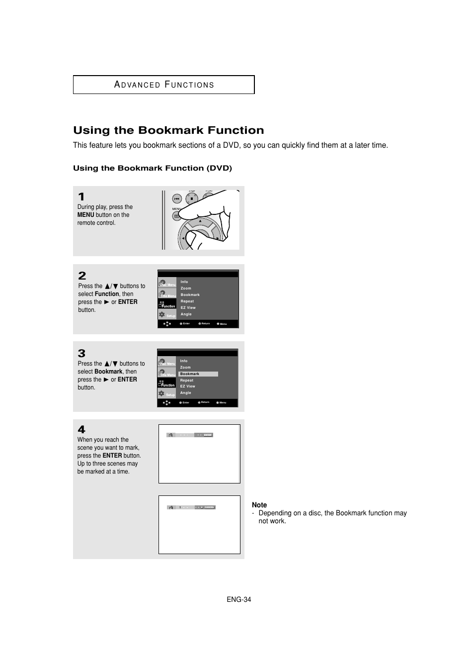 Using the bookmark function | Samsung DVD-HD870 User Manual | Page 34 / 62