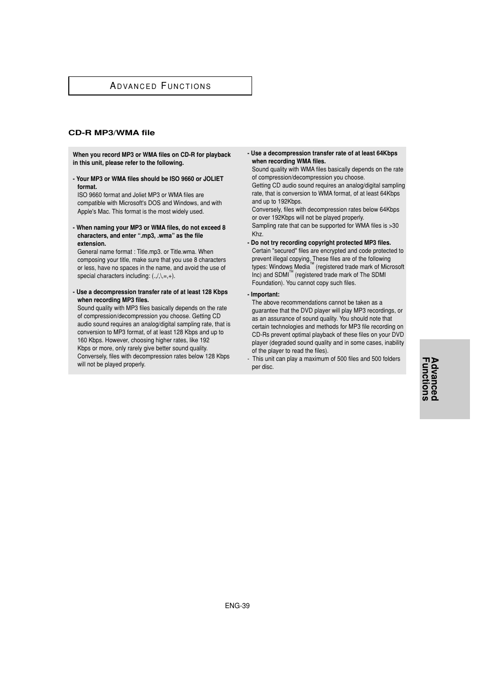 Advanced functions a | Samsung DVD-HD870 User Manual | Page 39 / 62