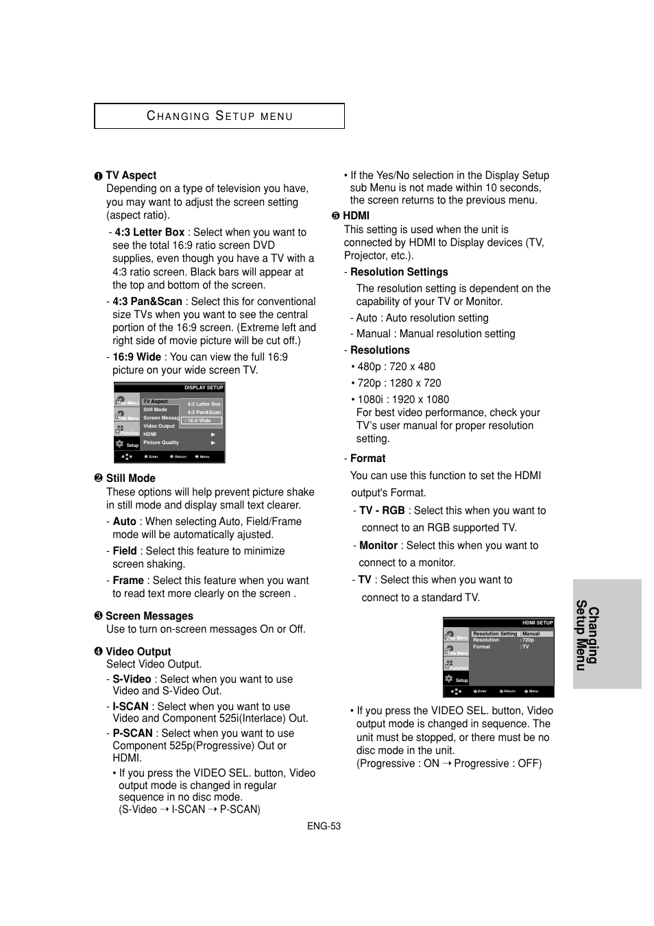 Changing setup menu c | Samsung DVD-HD870 User Manual | Page 53 / 62