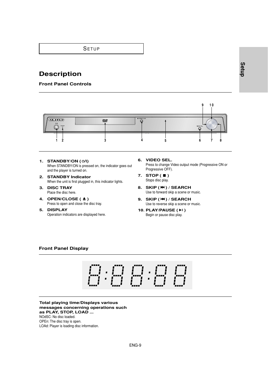 Description, Setup | Samsung DVD-HD870 User Manual | Page 9 / 62