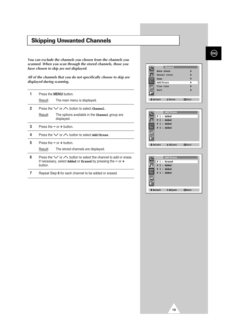 Skipping unwanted channels | Samsung 29Z6 User Manual | Page 19 / 44
