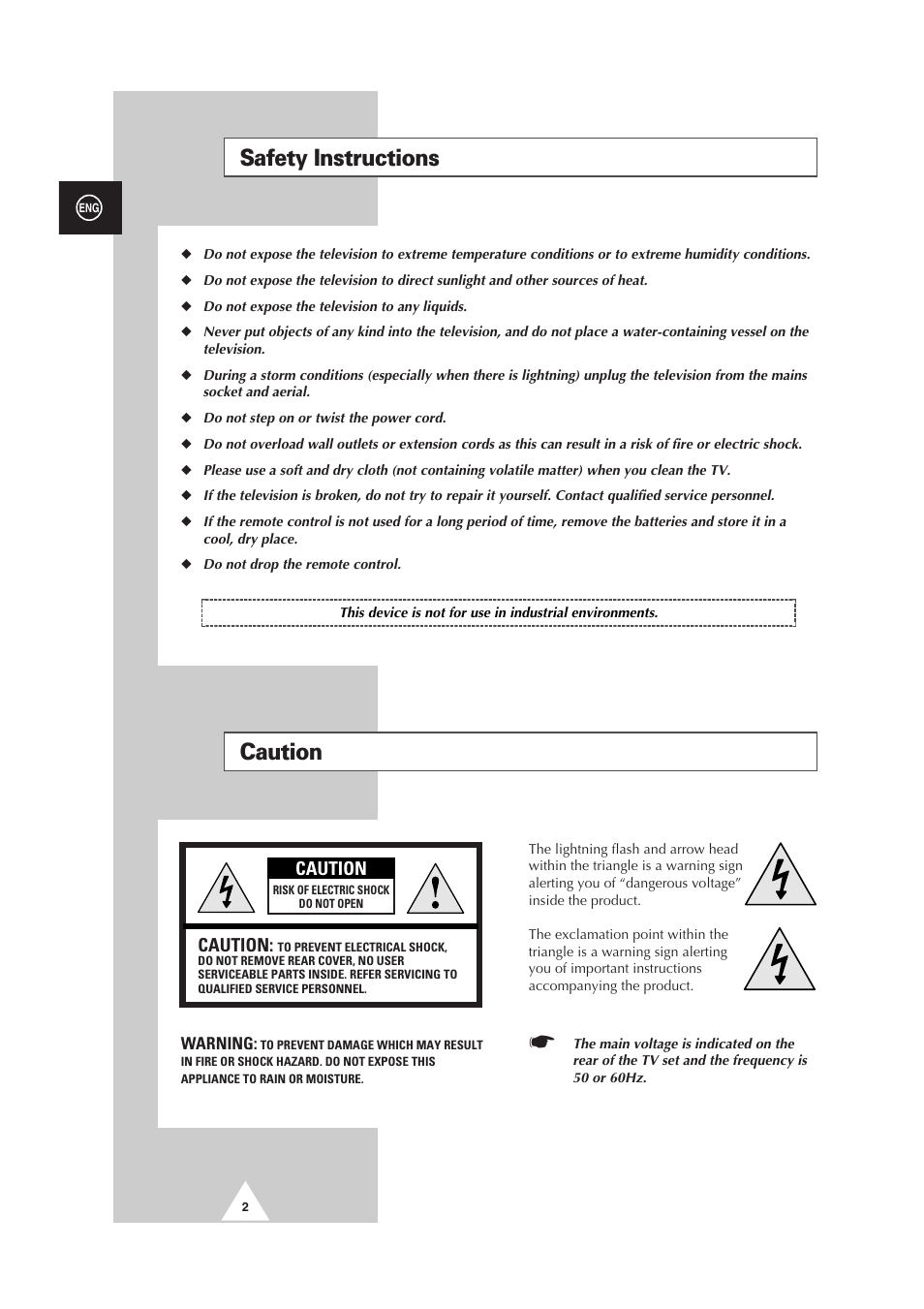 Safety instructions, Caution | Samsung 29Z6 User Manual | Page 2 / 44