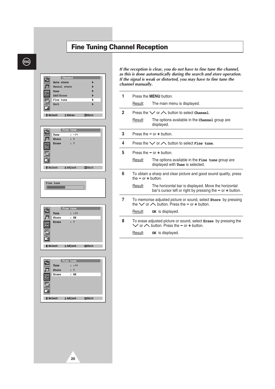 Fine tuning channel reception | Samsung 29Z6 User Manual | Page 20 / 44