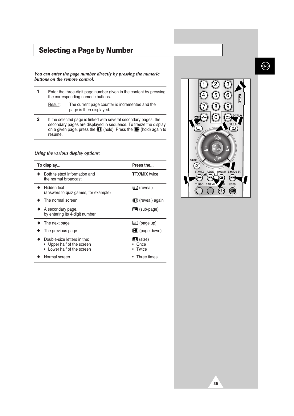 Selecting a page by number | Samsung 29Z6 User Manual | Page 35 / 44