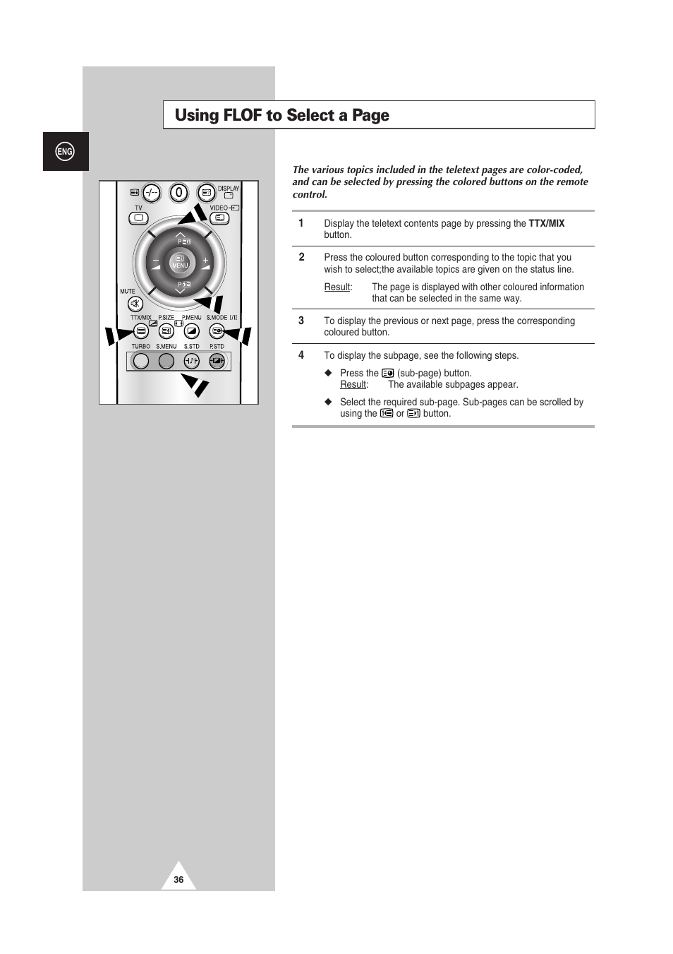 Using flof to select a page | Samsung 29Z6 User Manual | Page 36 / 44