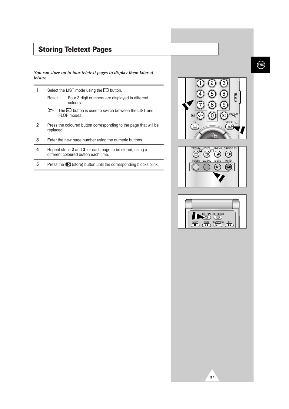 Storing teletext pages | Samsung 29Z6 User Manual | Page 37 / 44