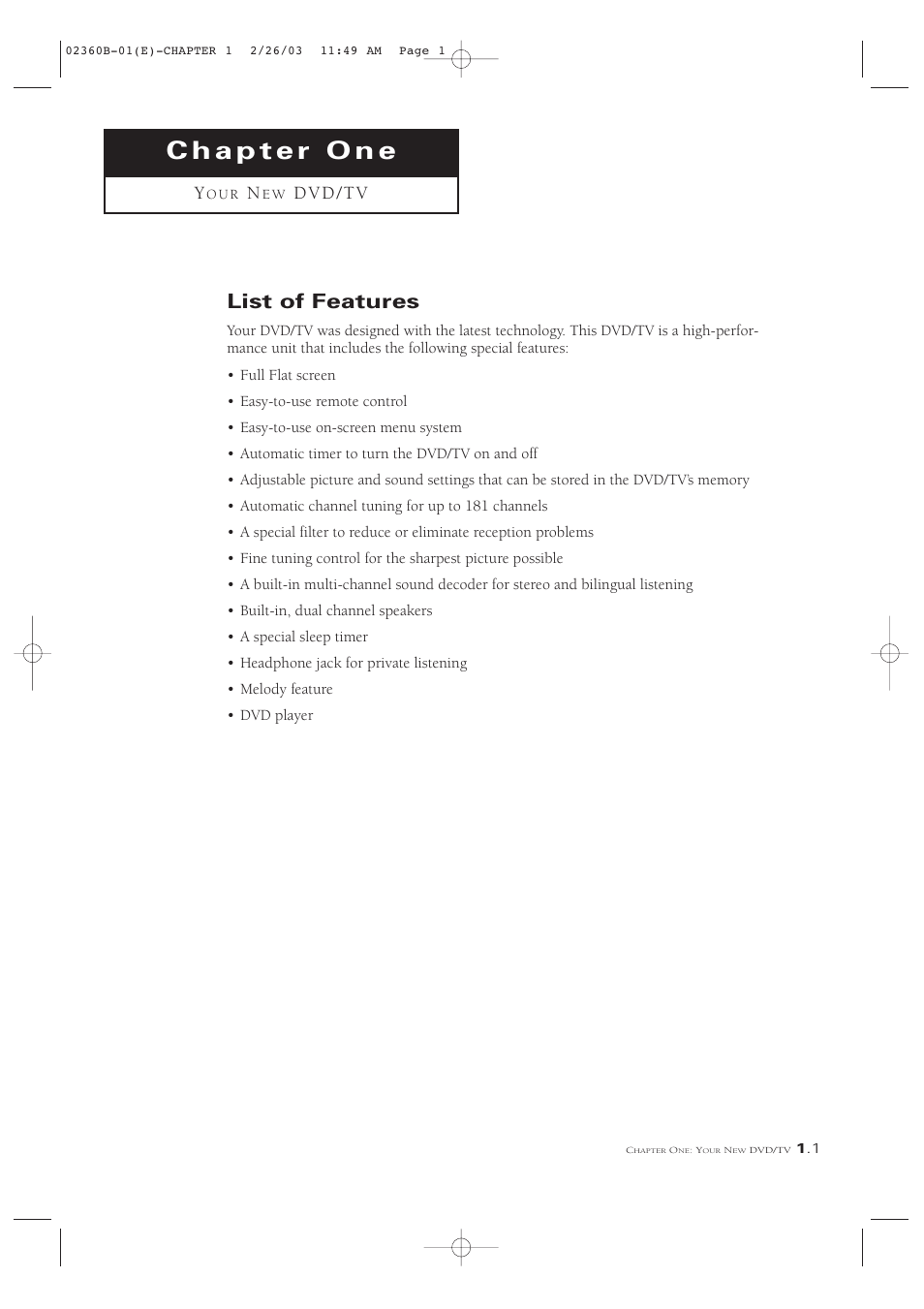 List of features, D v d / t v | Samsung CSN2077DV User Manual | Page 7 / 79