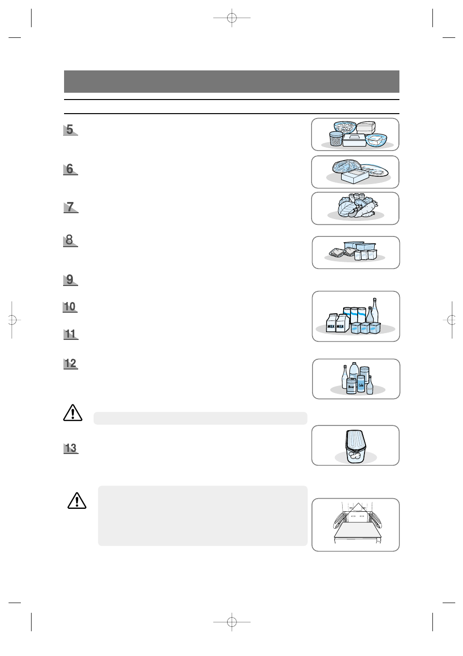 Food storage guide, Chilled food storage in refrigerator | Samsung DA68-01453B User Manual | Page 13 / 38
