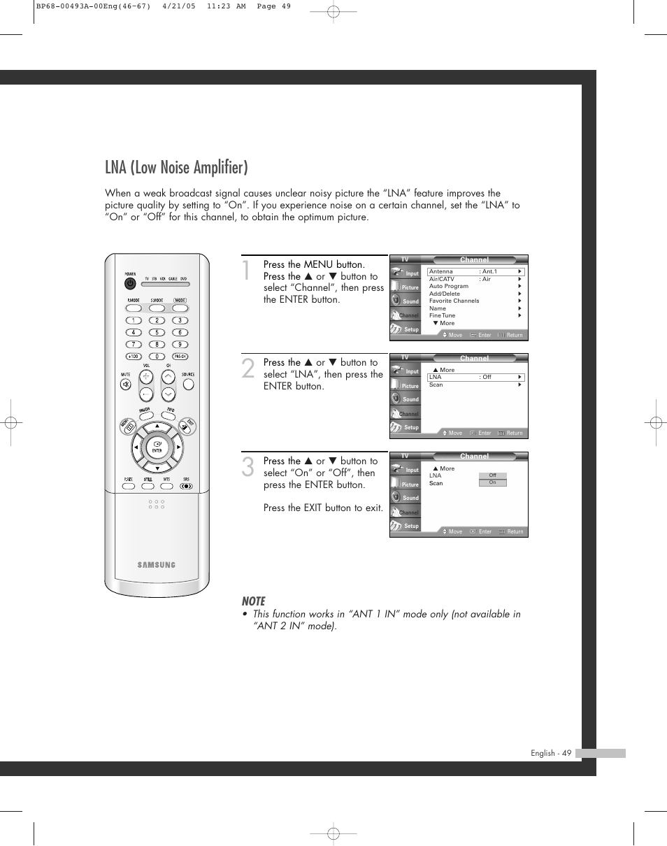 Lna (low noise amplifier) | Samsung HL-R6164W User Manual | Page 49 / 96