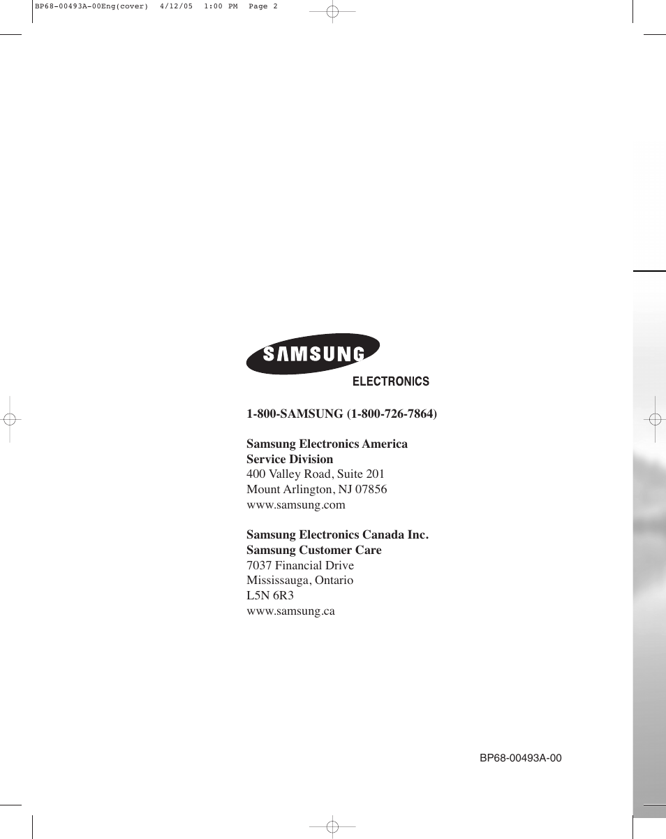 Samsung HL-R6164W User Manual | Page 96 / 96