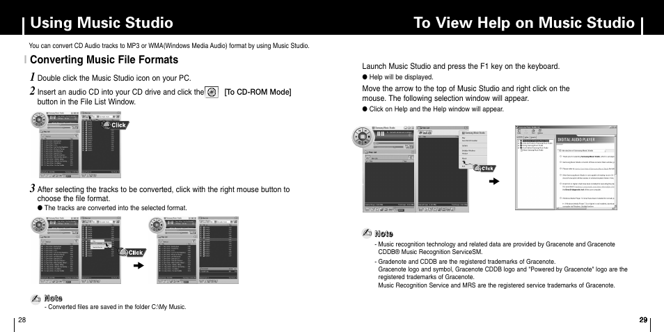 Converting music file formats, To view help on music studio, Using music studio | Iconverting music file formats | Samsung YP-F1 User Manual | Page 15 / 34