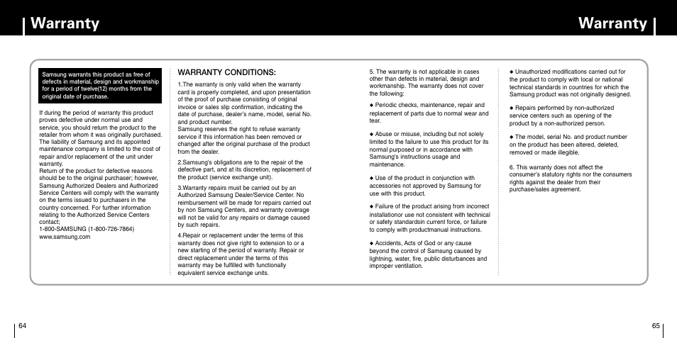 Warranty | Samsung YP-F1 User Manual | Page 33 / 34