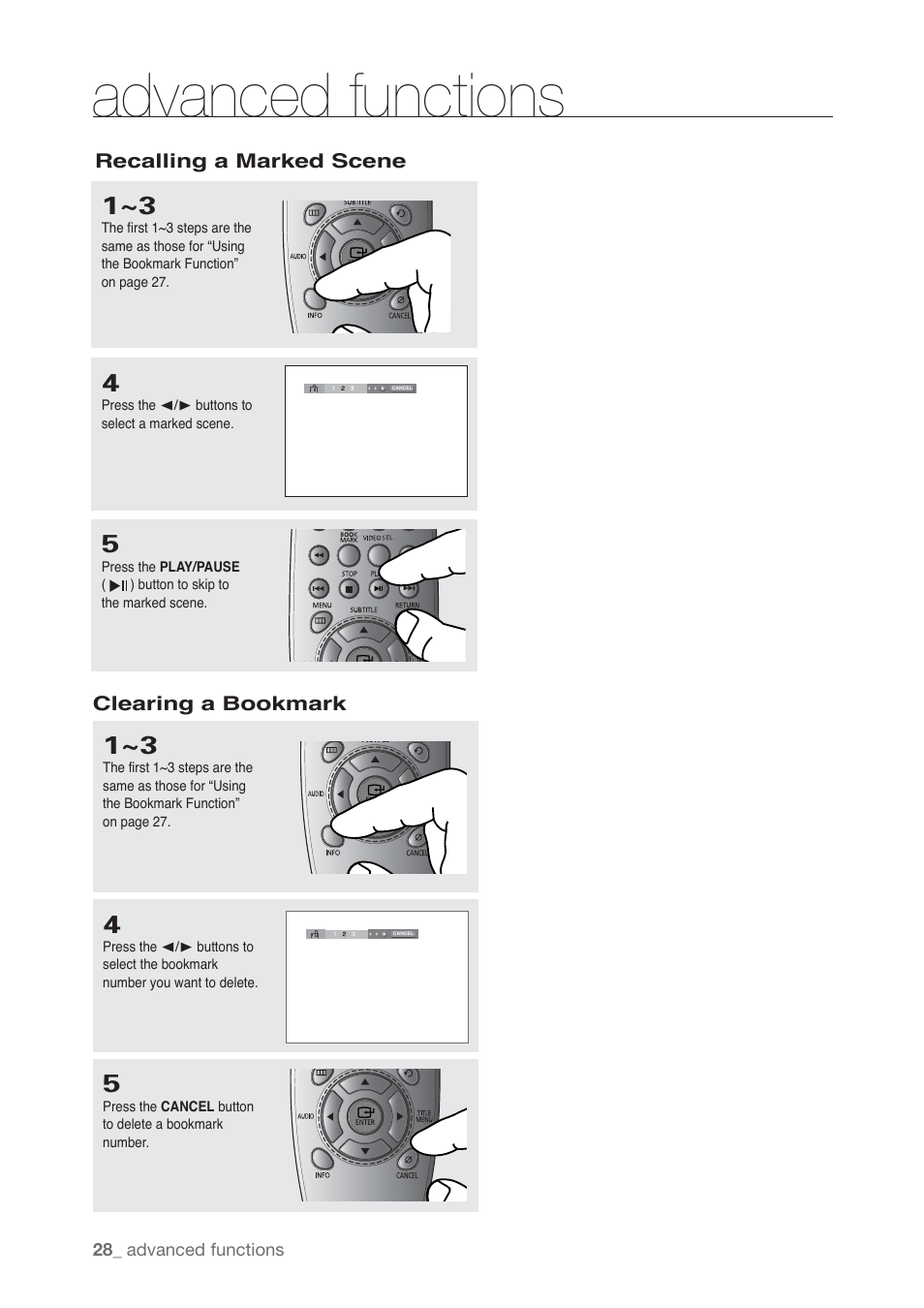 Advanced functions | Samsung AK68-01765B User Manual | Page 28 / 51