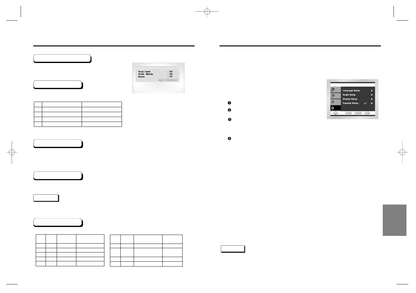 Vocal function, Changing setup menu, Using the setup menu | Samsung DVD-P538K User Manual | Page 24 / 29