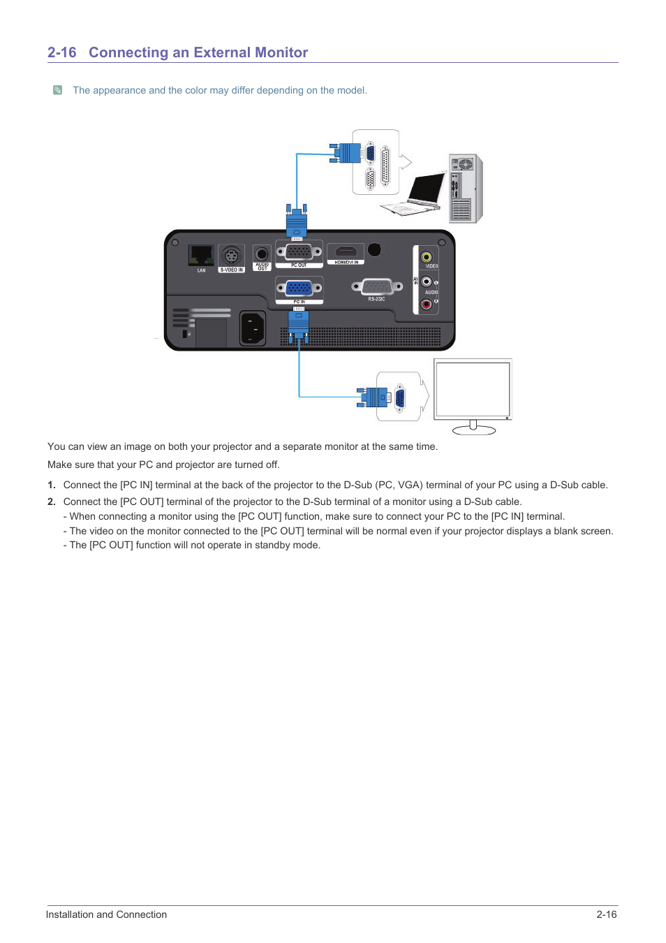 16 connecting an external monitor, Connecting an external monitor -16 | Samsung SP-F10M User Manual | Page 31 / 92
