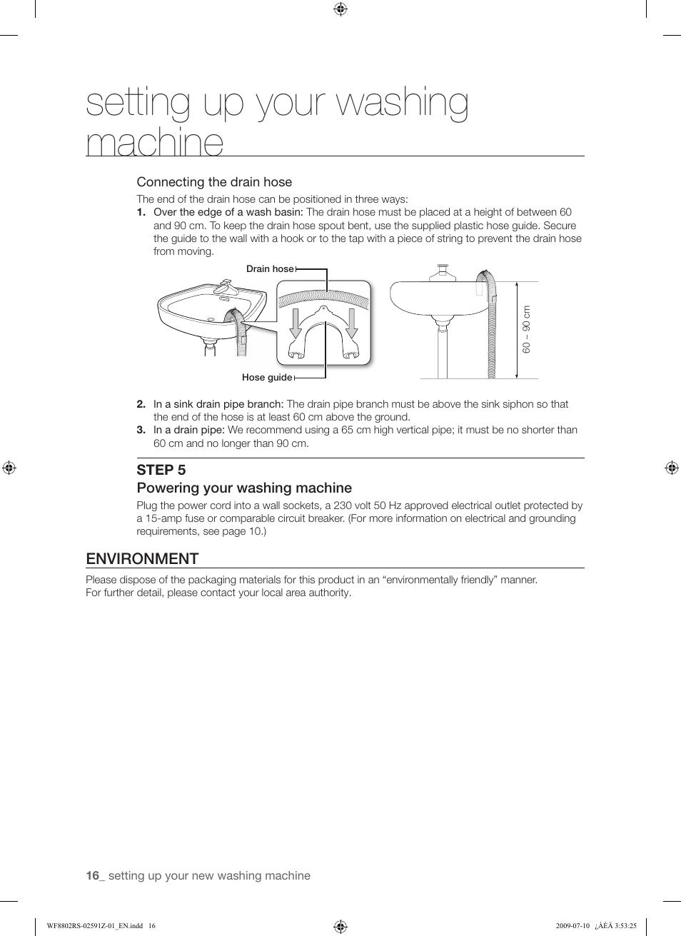 Setting up your washing machine | Samsung WF8802JSG User Manual | Page 16 / 36
