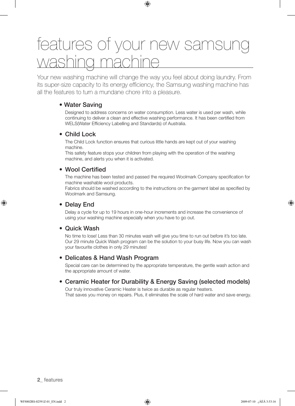 Features of your new samsung washing machine | Samsung WF8802JSG User Manual | Page 2 / 36