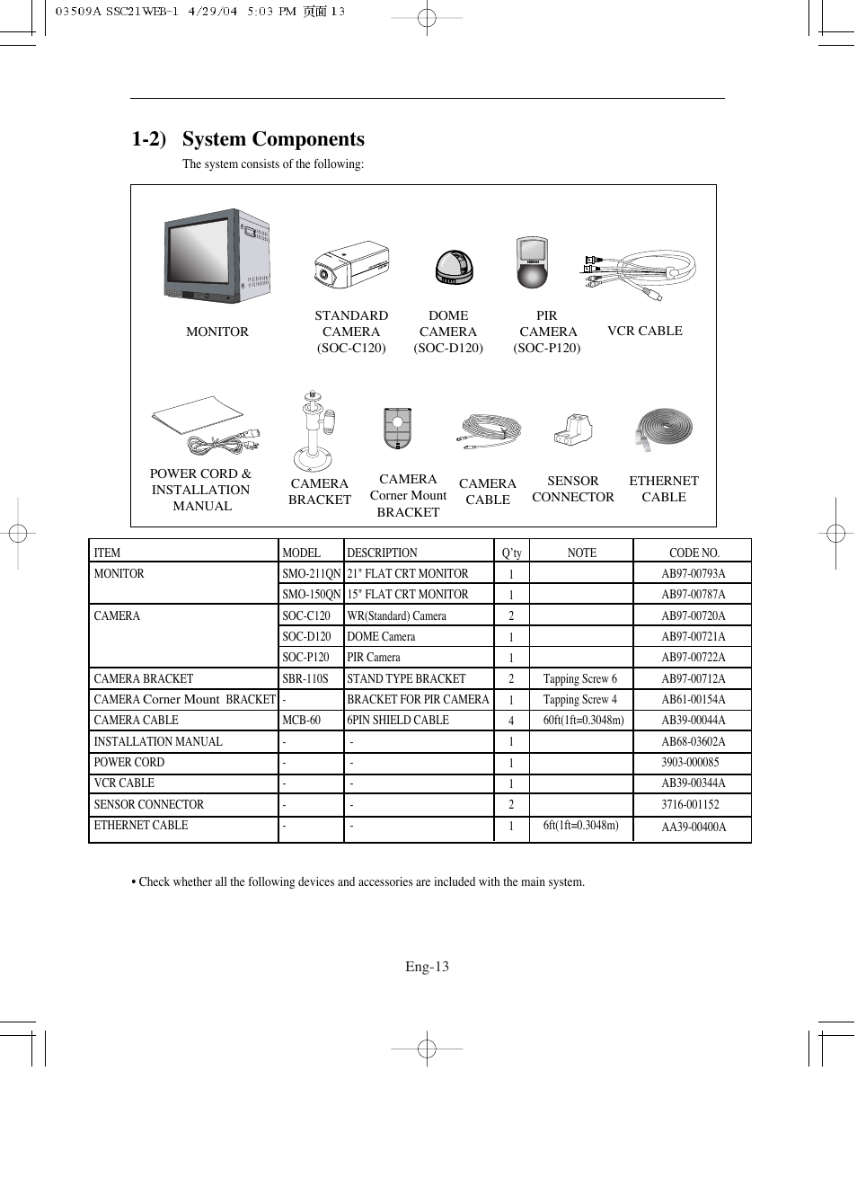 2) system components | Samsung SMO-211QN User Manual | Page 13 / 112
