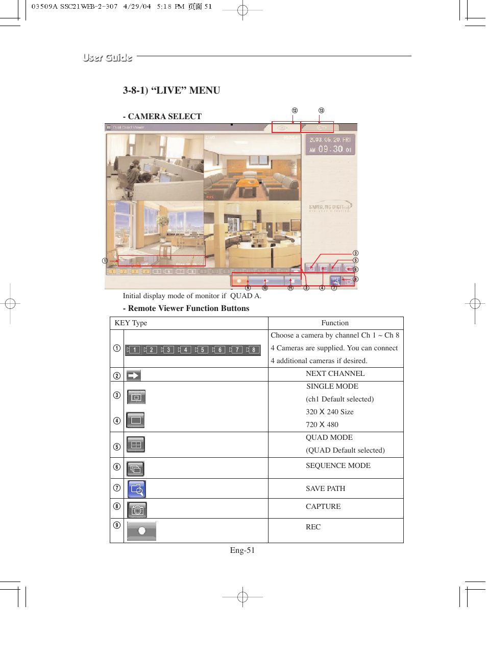 8-1) “live” menu | Samsung SMO-211QN User Manual | Page 51 / 112