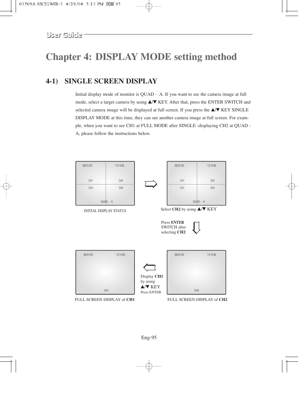 Chapter 4: display mode setting method, 1) single screen display | Samsung SMO-211QN User Manual | Page 95 / 112