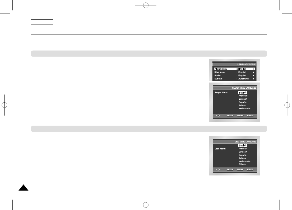 Setting up the language features | Samsung DVD-L75 User Manual | Page 44 / 59